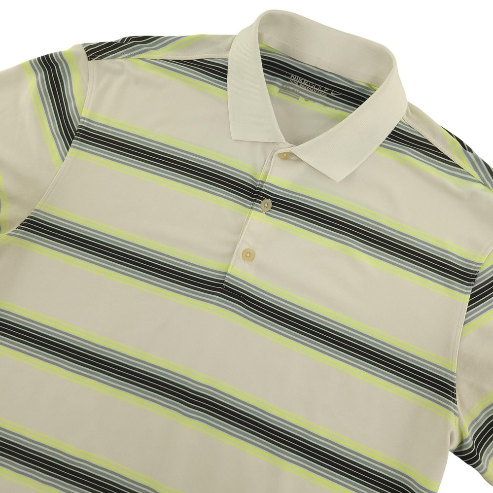 Nike Golf Tour Performance Polo Shirt Mens M White Striped Dri-FIT WH Logo